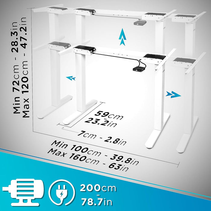 Duronic TM61 WE Telaio scrivania elettrico | Scrivania regolabile in altezza 72-120cm | Memoria per impostare altezza ideale | Capacità peso max 80kg | Motore singolo potente | Bianco
