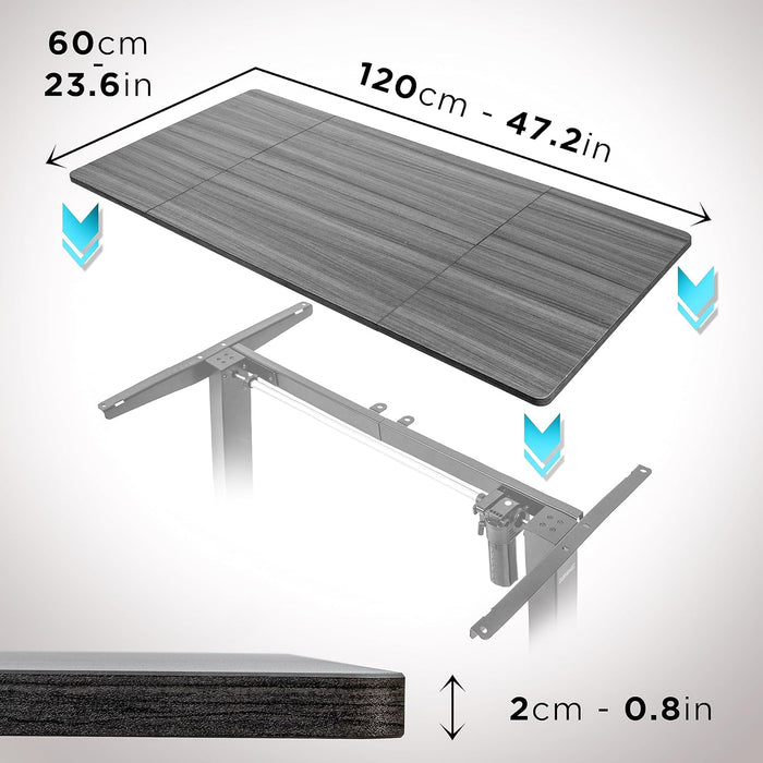 Duronic TT120 GY Piano scrivania Ripiano scrivania 120x60x1,9cm- Compatibile con telai da scrivania Duronic | Piano di lavoro per ufficio ergonomico | Grigio