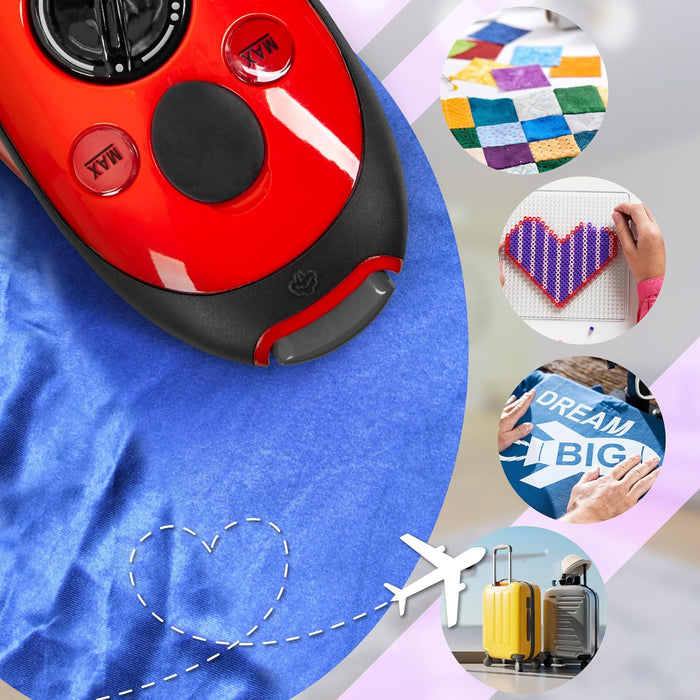 Duronic SI2 RD Mini Ferro da Stiro, Ferro da viaggio a vapore 375 W, Serbatoio 50ml, Steamer portatile con spazzola e borsello da viaggio, Ferro a vapore per lavori di cucito, quilting, Bianco