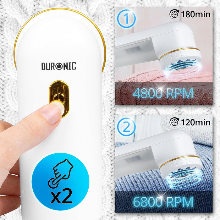 Duronic FS22 WE Levapelucchi Elettrico Portatile | 2 velocità | Custodia e pennello incluso | Adatto per tutti i tipi di tessuti | Batterie incluse | Protezione Capi | Rimuovi lanugine