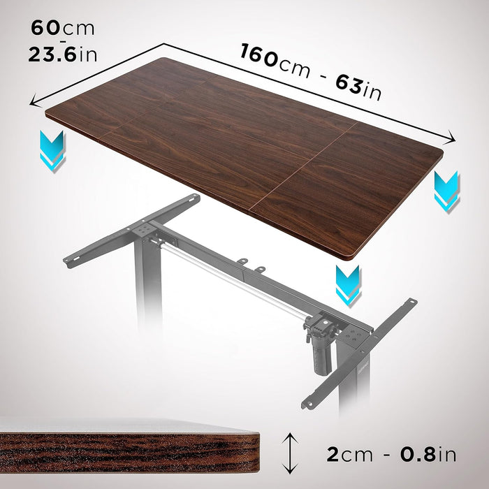Duronic TT160 WT Piano scrivania Ripiano scrivania 160x60x1,9cm- Compatibile con telai da scrivania Duronic | Piano di lavoro per ufficio ergonomico | Noce