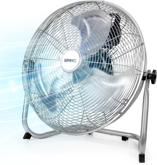 Duronic FN20 Ventilatore silenzioso da pavimento, tavolo 120W | Ventola in metallo 20 | 4 velocità | Inclinazione 90° | Macchina del vento cromata | Casa, cucina, palestra, magazzini, ufficio