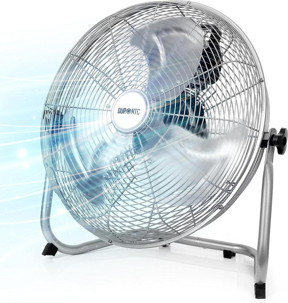 Duronic FN20 Ventilatore silenzioso da pavimento, tavolo 120W | Ventola in metallo 20 | 4 velocità | Inclinazione 90° | Macchina del vento cromata | Casa, cucina, palestra, magazzini, ufficio