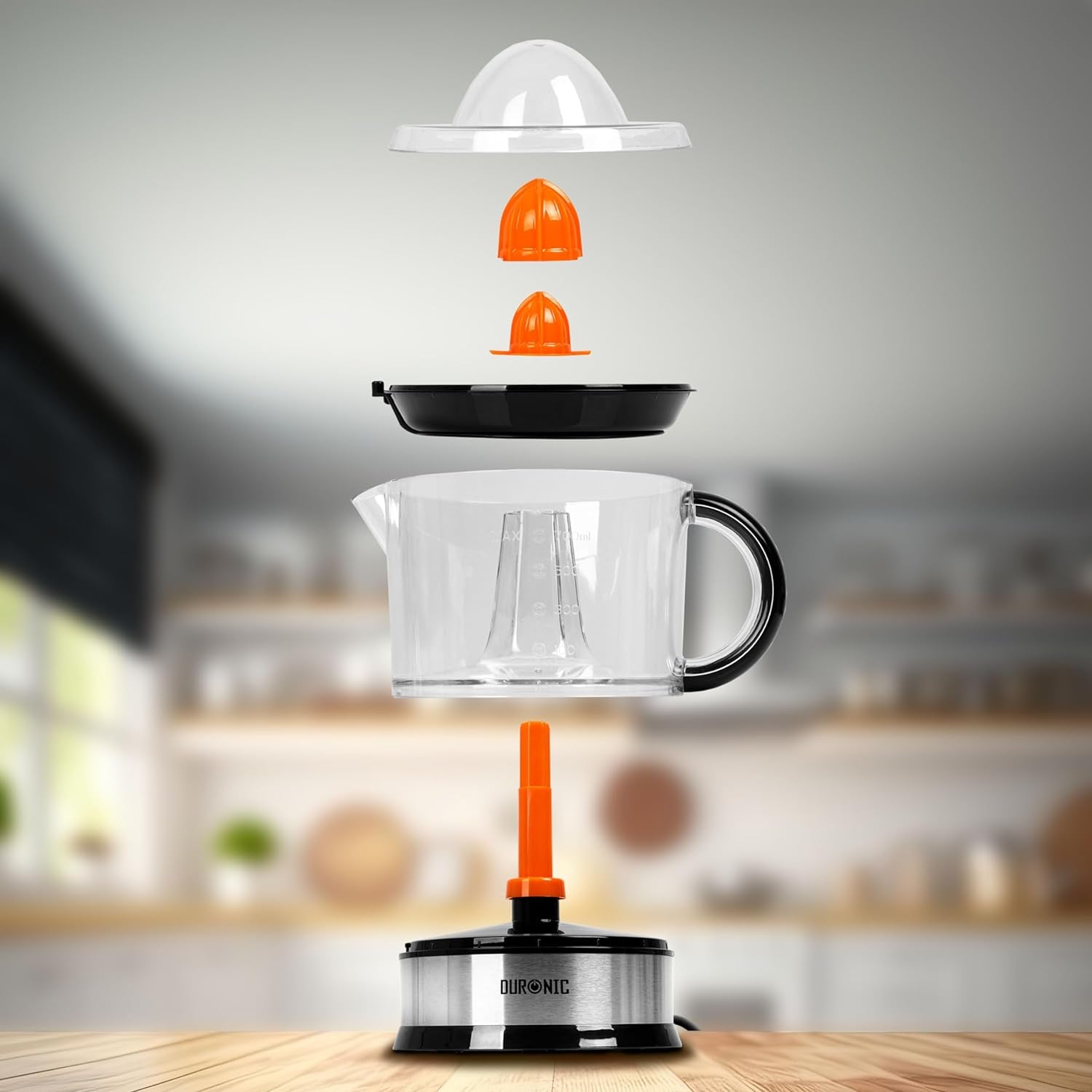 DURONIC JE407 spremiagrumi elettrico con le diverse parti del prodotto.