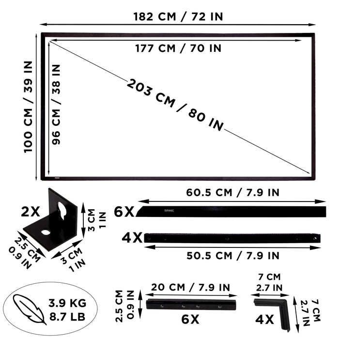 Duronic SFPS80 16:9 Schermo di Proiezione per Videoproiettore 80 Pollici Schermo Home Cinema 4K Full HD 3D Montaggio a Parete o Treppiede Perfetto per Casa, Ufficio, Scuola e Conferenze