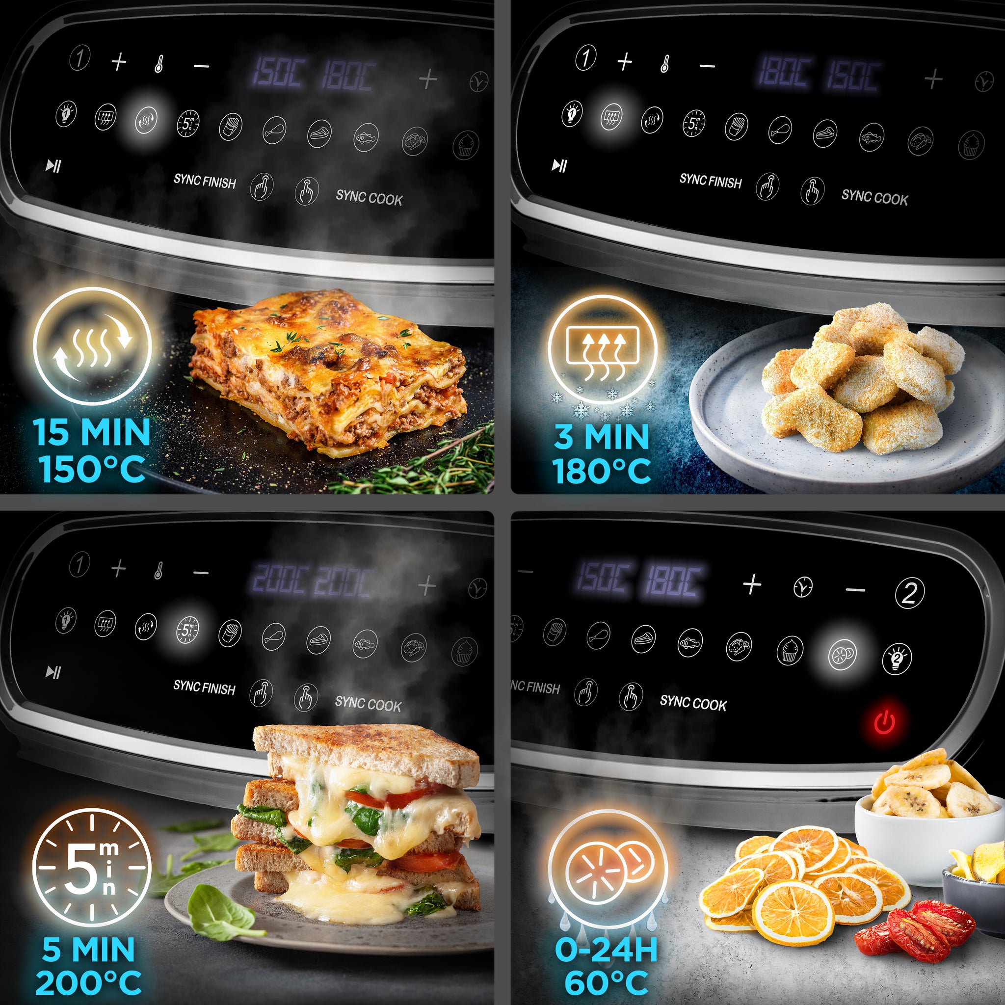 Duronic AF34 BK Friggitrice ad Aria cottura con I differenti temperature vari per patatine fritte, alette di pollo, nuggets, bastoncini di pesce, verdure, pizza
