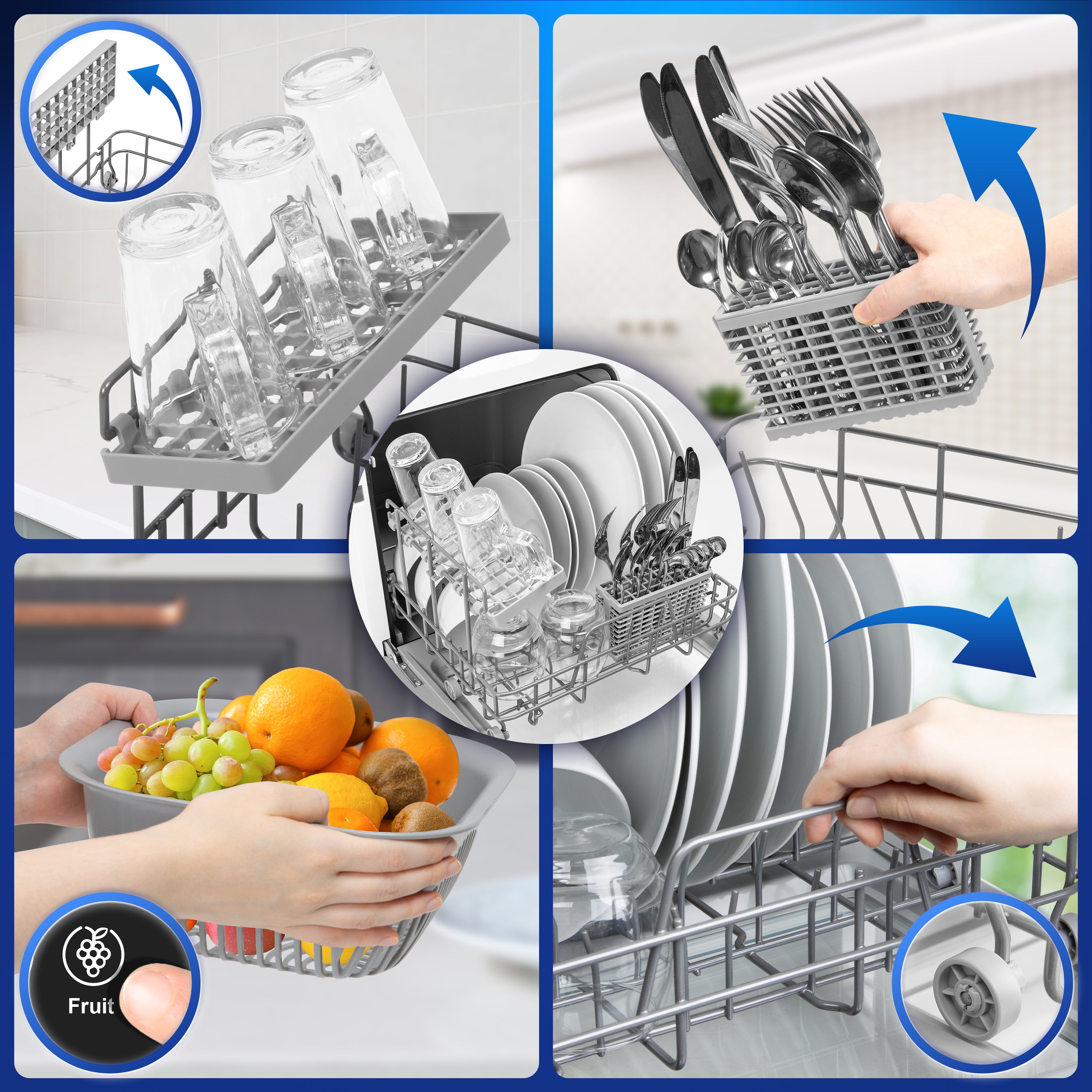 Duronic DW5 BK Dishwasher con caricamento del cestello per piatti, bicchieri e posate.
