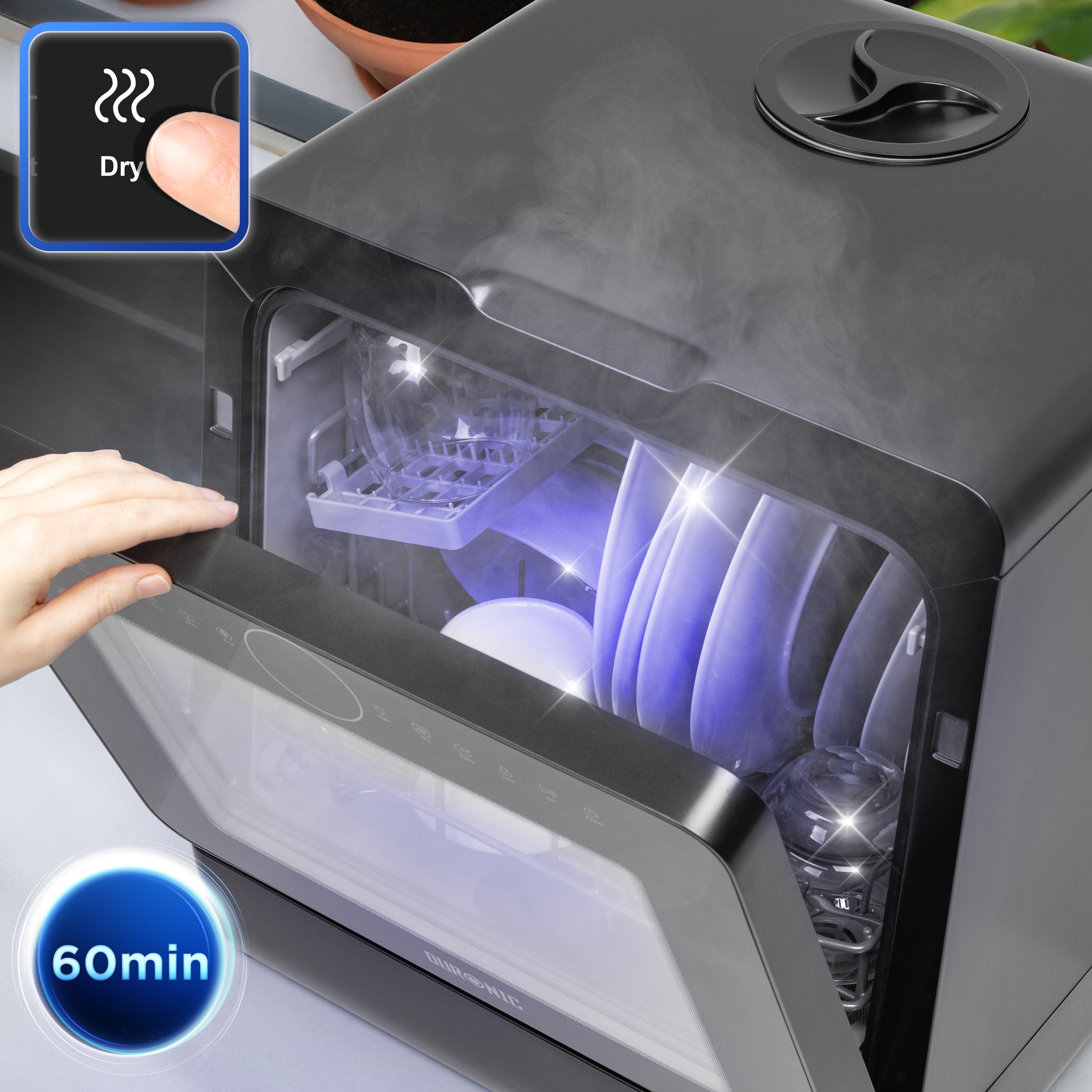Duronic DW5 BK Dishwasher con programma antibatterico per una pulizia igienica delle stoviglie.