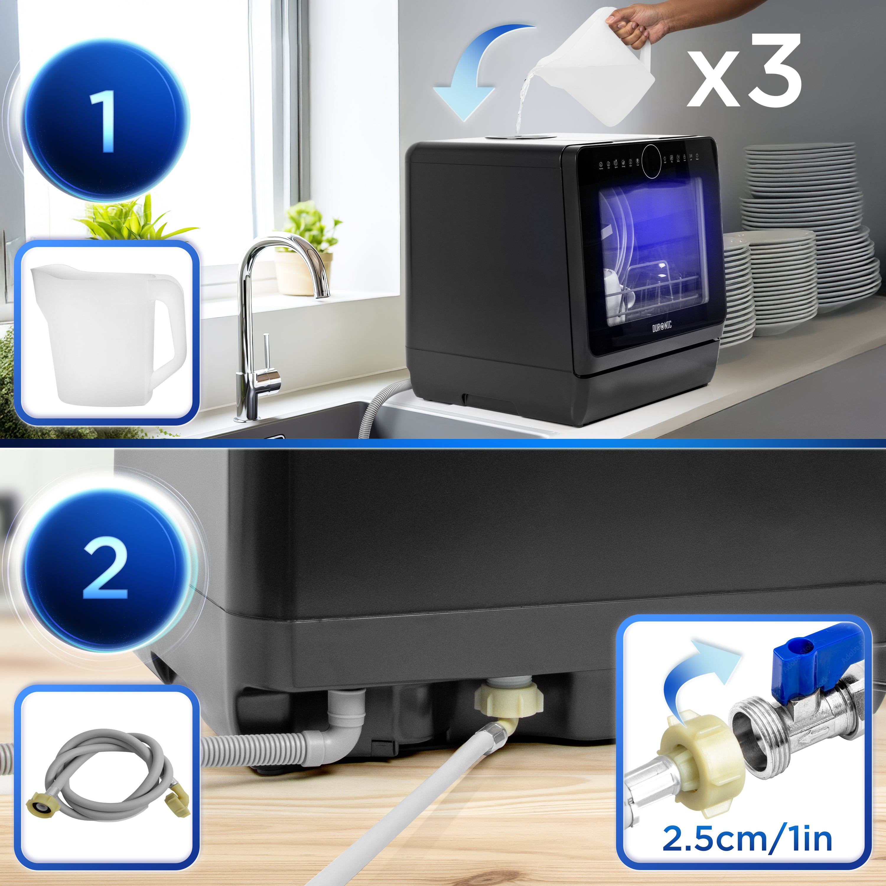 Duronic DW5 BK Dishwasher con riempimento manuale del serbatoio dell'acqua.