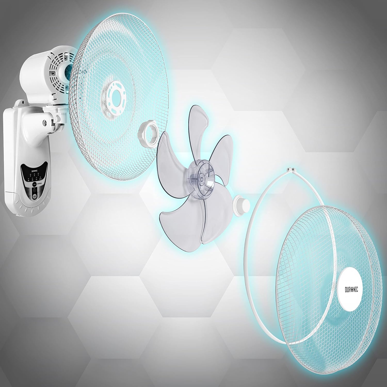 Duronic FN55 WE Componenti del ventilatore da parete con telecomando e accessori inclusi.