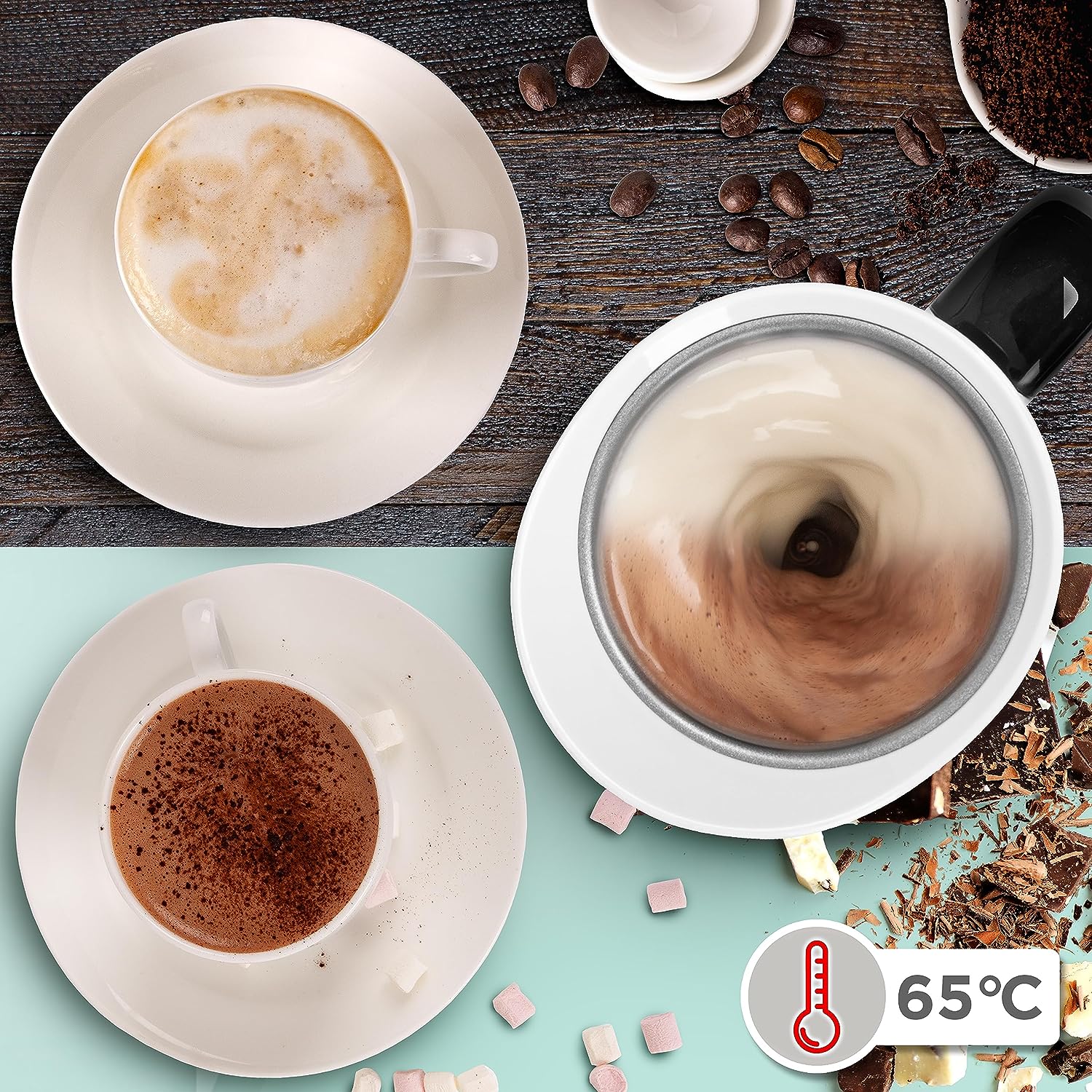 Duronic MF130 WE Montalatte Elettrico che Riscalda il Latte fino a 65 °C, Ideale per Preparare Latte Caldo e Schiuma Cremosa per Cappuccino e Latte Macchiato.