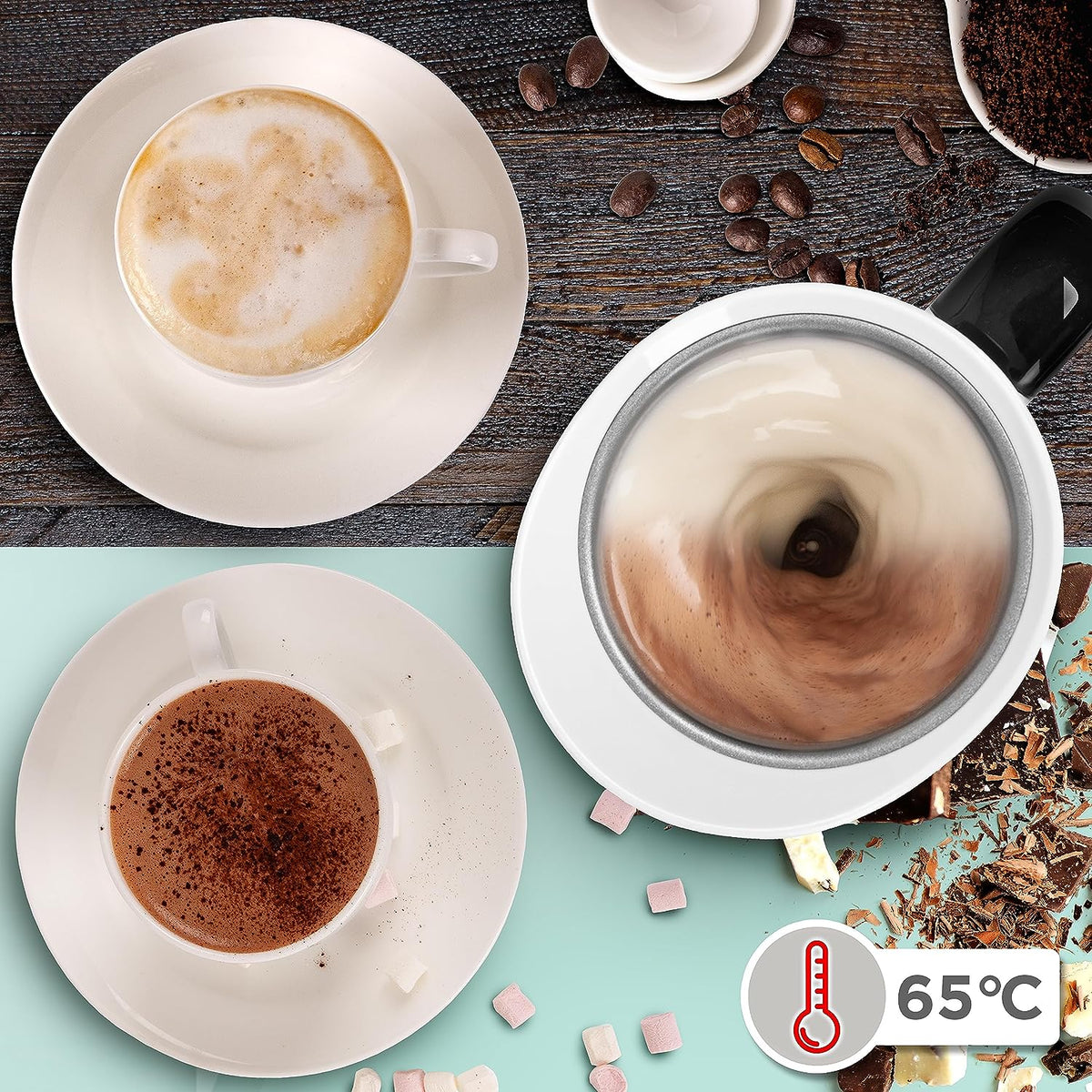 Duronic MF130 WE Montalatte Elettrico che Riscalda il Latte fino a 65 °C, Ideale per Preparare Latte Caldo e Schiuma Cremosa per Cappuccino e Latte Macchiato.