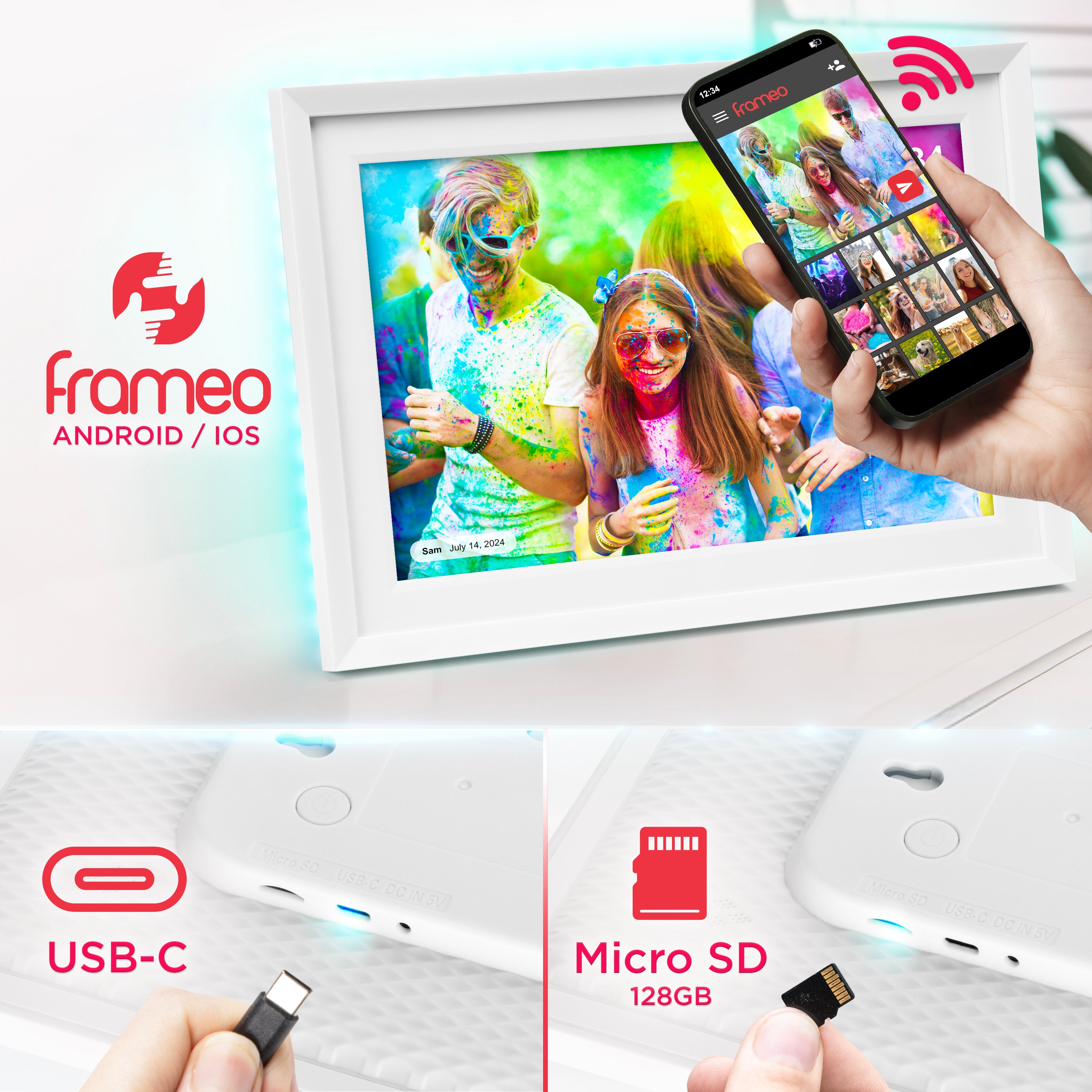 Duronic PF2A WE Cornice digitale WiFi compatibile con Android, iOS, USB-C e schede Micro SD.