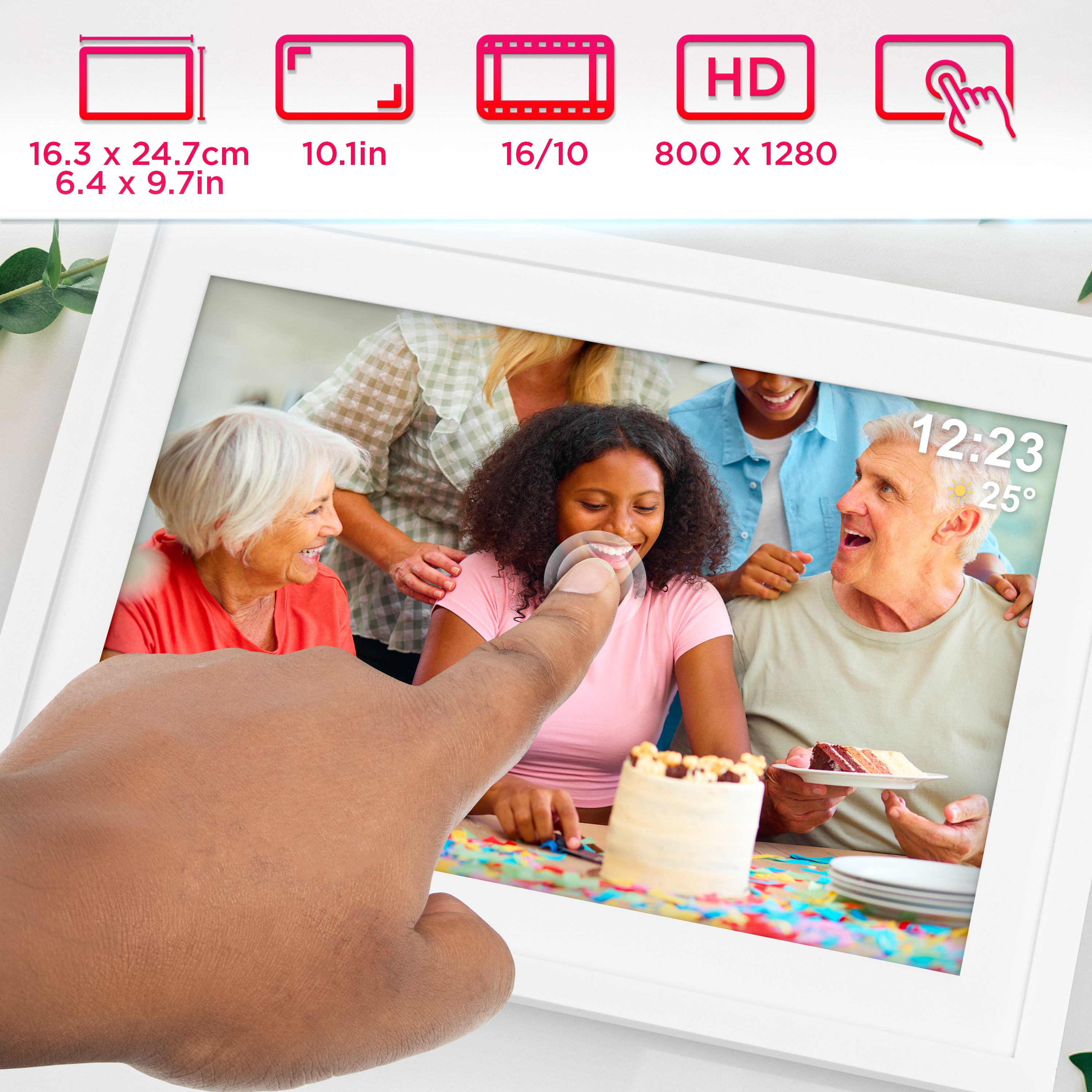 Duronic PF2A WE Cornice digitale WiFi con display IPS in formato 16:10 per una visualizzazione ottimale di foto e video.