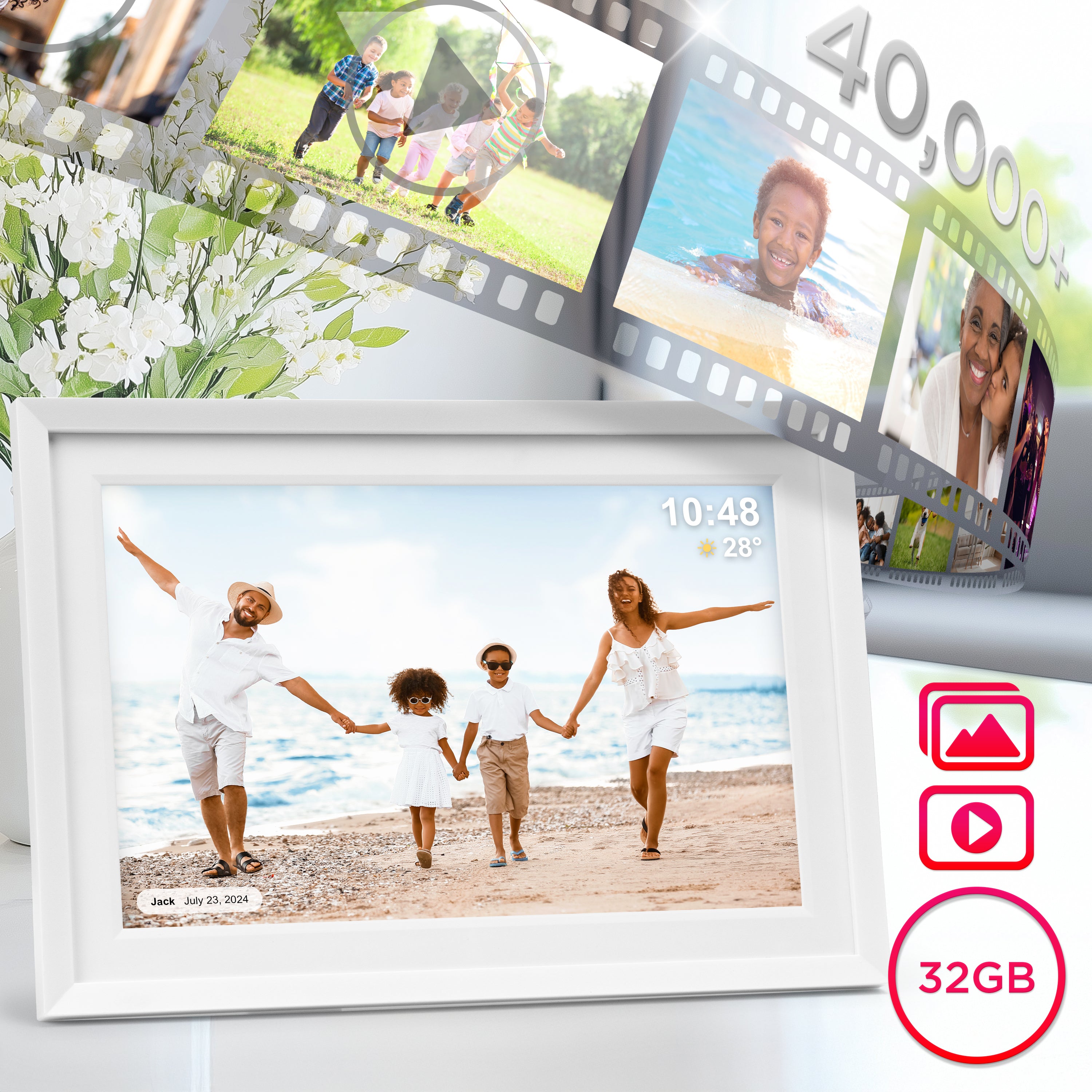 Duronic PF2A WE Cornice digitale WiFi con supporto per schede Micro SD per importare facilmente foto e video.