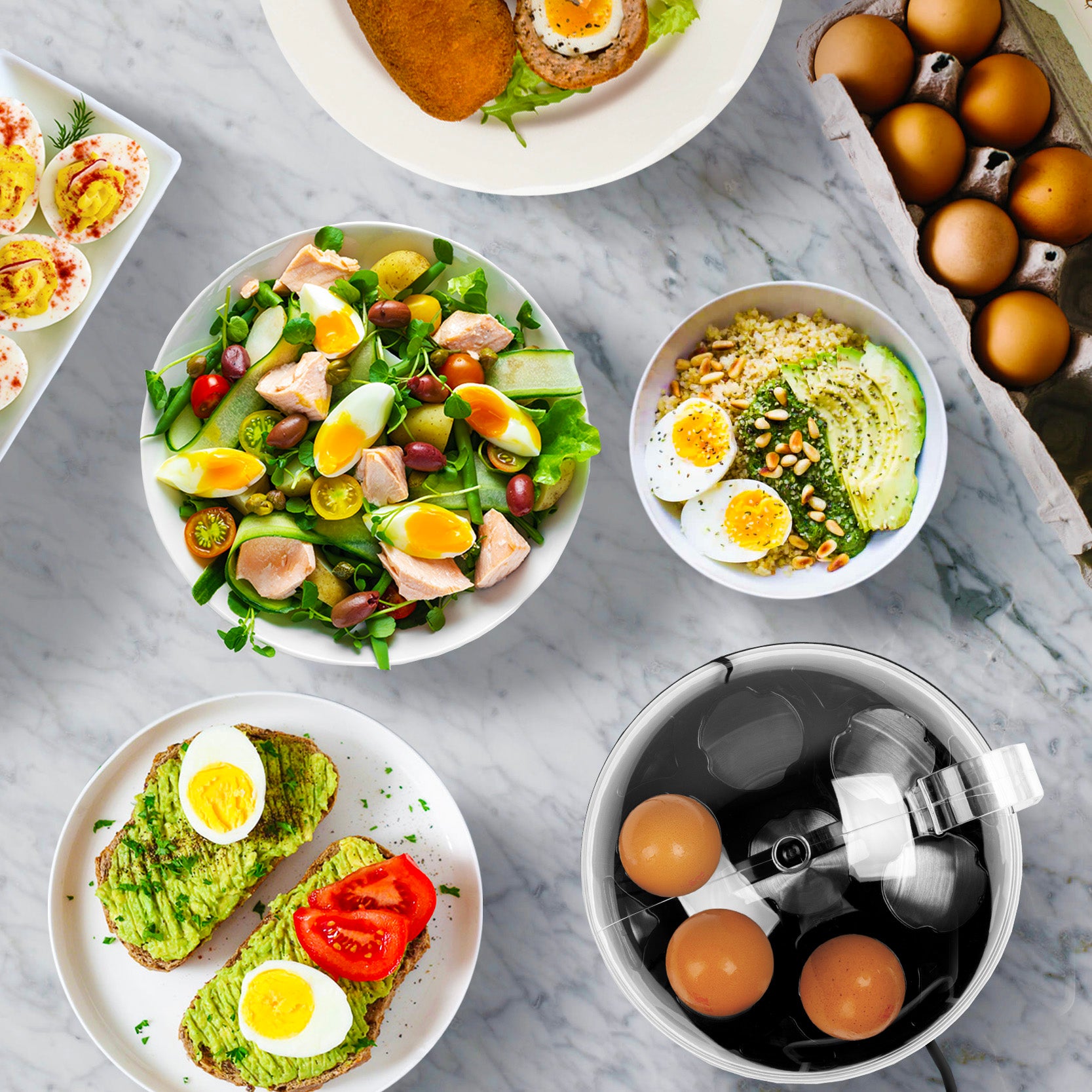 Duronic EB27 BK Cuociuova 400W | Fino a 7 uova | Sode, alla coque o medie | Cuociuova con Timer | Bollitore uova con Funzione mantenimento in caldo | Misurino e coppette per cottura in camicia