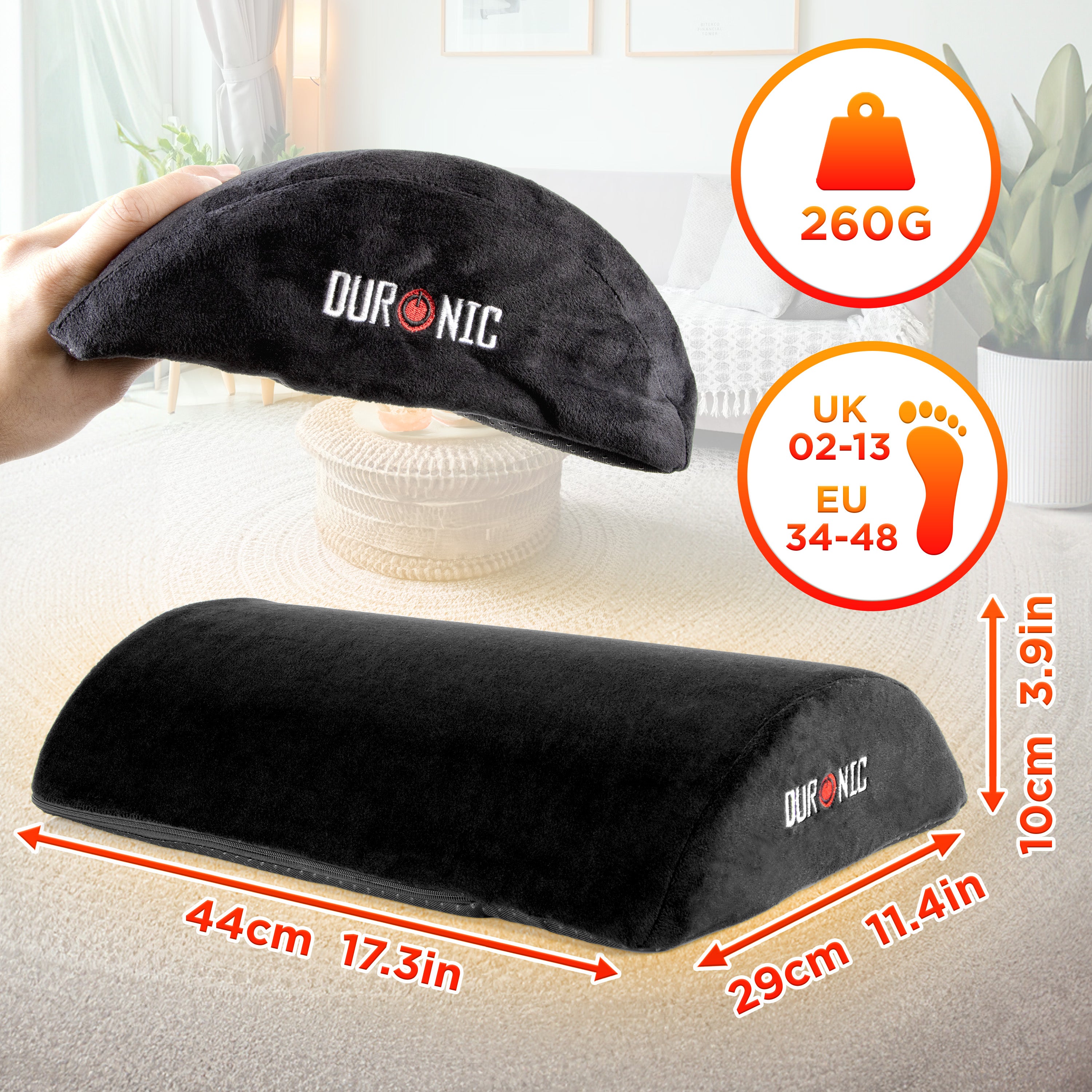 Duronic FT05 Poggiapiedi Ergonomico: Interno rigido e esterno morbido per comfort ottimale. Leggero e versatile, allevia stress e affaticamento. Perfetto per ufficio, casa, studenti e videogiocatori