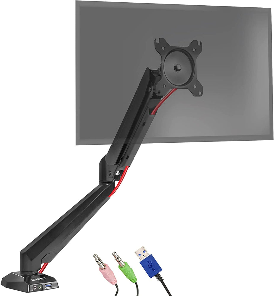 Duronic DMUSB5X1 Supporto da scrivania monitor 15  27 staffa schermo con braccio estensore regolazione a gas presa jack e USB alla base VESA MAX 100 x 100mm struttura in acciaio INOX portata 8kg