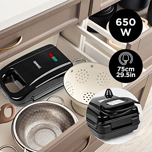 Duronic WM32 Mini Piastra per waffle 2 in 1 | Macchina per waffle singola 650W| Piastre intercambiabili | Piastra per panini | Controllo automatico della temperatura | Per tost, uova e grigliare