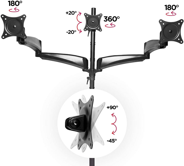 Duronic DM453VX1 Braccio per 4 monitor da 13 a 27 pollici | Supporto schermi quadruplo| Inclinazione e altezza regolabile | VESA 75 100 | Supporto monitor ergonomico doppio articolato | Gestione cavi