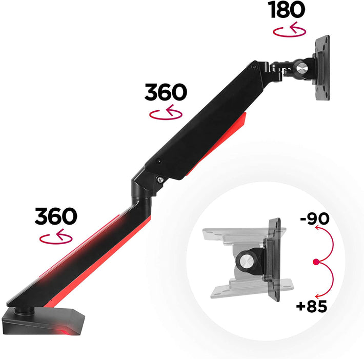 Duronic DMGM5X1 Supporto Monitor | Supporto da scrivania con luci LED Rosse Integrate | Altezza Regolabile e orientabile | per Monitor da 15-32 | capacità 8 kg | VESA 75/100