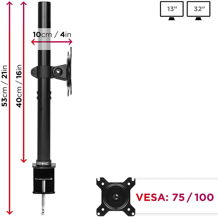 Duronic DM151X1 BK Supporto da scrivania per monitor 1332 | 8 kg per braccio | Altezza regolabile | Inclinazione -15°/+15°, rotazione 180°, rotazione 360°| VESA 75/100