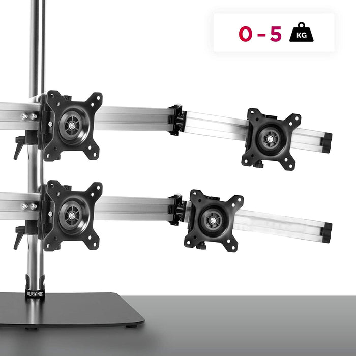 Duronic DM756 Supporto per 6 monitor - Base in acciaio per schermi fino a 24" - Altezza regolabile - Guida in alluminio per schermi fino a 5 kg - Inclinazione +/-15° - Rotazione schermi 360°