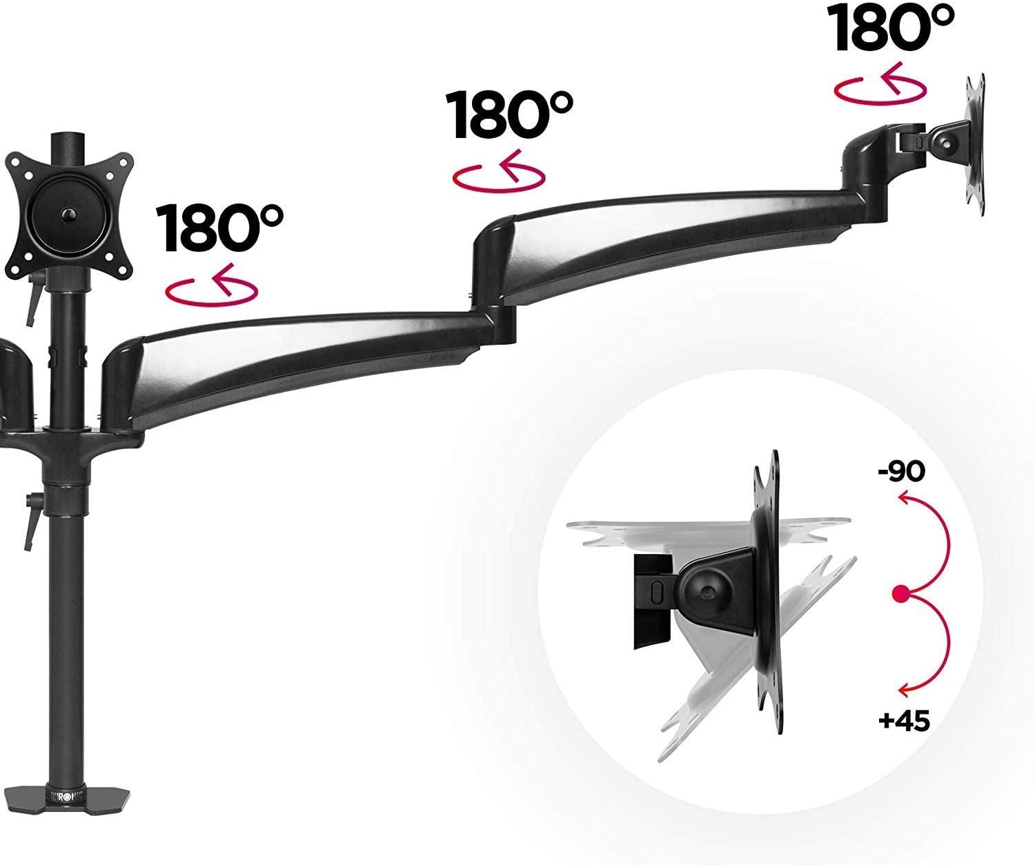 Duronic DM453 Braccio per 3 monitor da 15 a 27 pollici | Supporto schermi doppio | Inclinazione e altezza regolabile | VESA 75 100 | Supporto monitor ergonomico doppio articolato per PC nero
