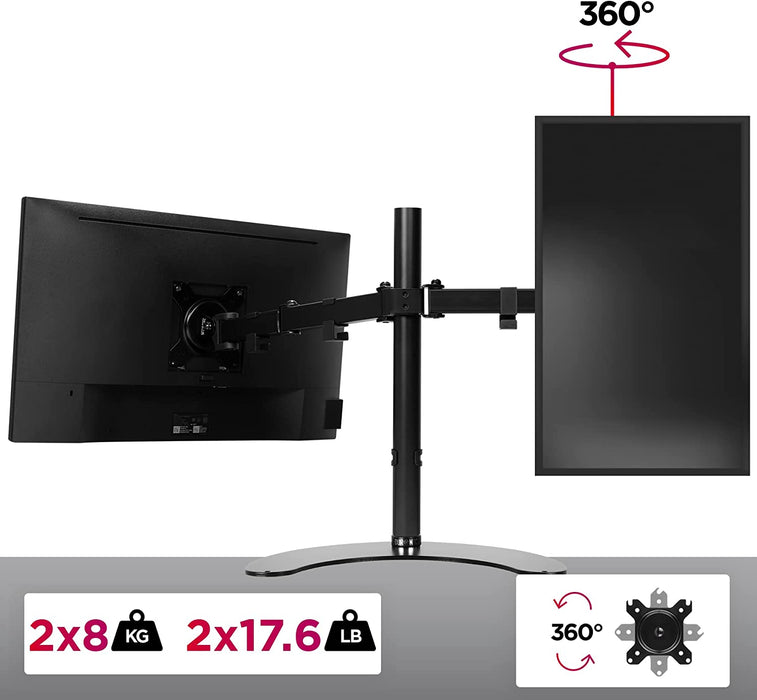 Duronic DM15D2 BK Supporto monitor da scrivania Supporto con piedistallo per 2 monitor 13-27 Altezza regolabile Adatto a monitor fino a 8 kg - VESA 75/100