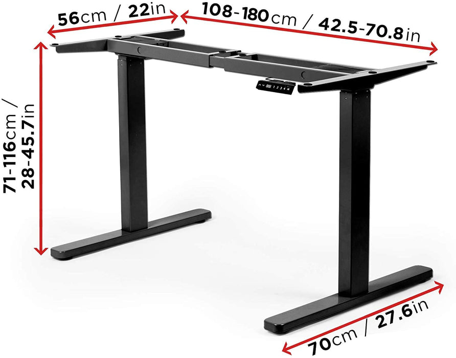 Duronic TM22 BK Telaio per scrivania elettrico - Altezza regolabile 71 - 116 cm - Postazione di lavoro ergonomica  Funzione memoria - 2 Livelli - Meccanismo doppio di sollevamento  Nero