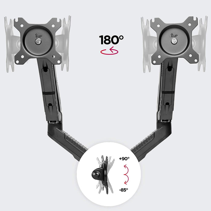 Duronic DMDC52 Supporto da scrivania per 2 monitor 13  24 staffa schermo due braccia estensori regolazione a gas morsetto tavolo VESA MAX 100 x 100mm struttura acciaio INOX portata 6.5kg