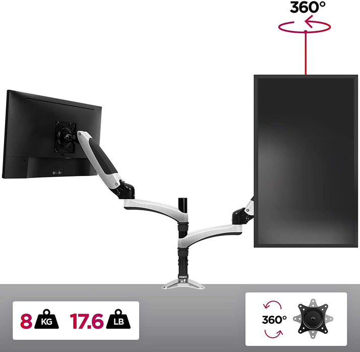 Duronic DM651X2 BK Braccio per un monitor da 15 a 27 pollici | Supporto per schermo singolo | Inclinazione e altezza regolabile | VESA 75 100 | Supporto monitor con tensione gas per PC | Con morsetto