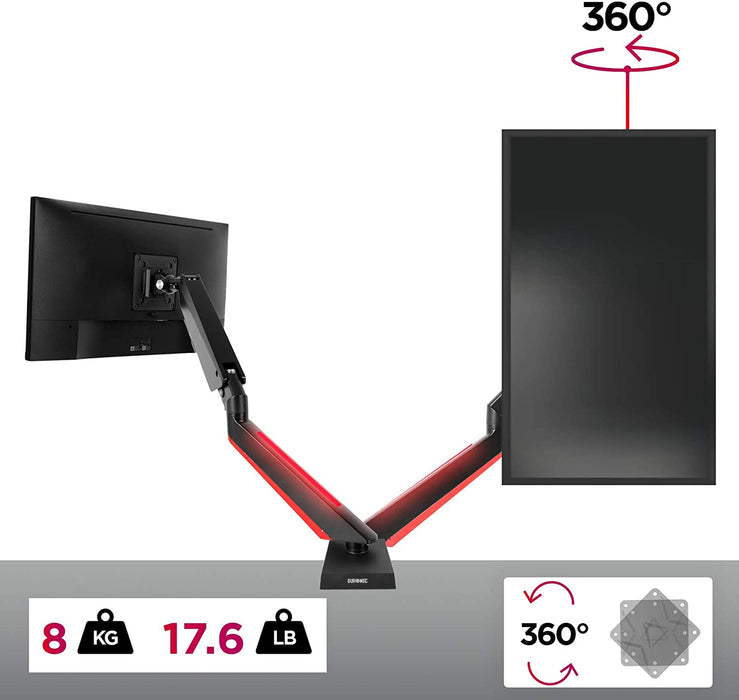 Duronic DMGM5X1 Supporto Monitor | Supporto da scrivania con luci LED Rosse Integrate | Altezza Regolabile e orientabile | per Monitor da 15-32 | capacità 8 kg | VESA 75/100