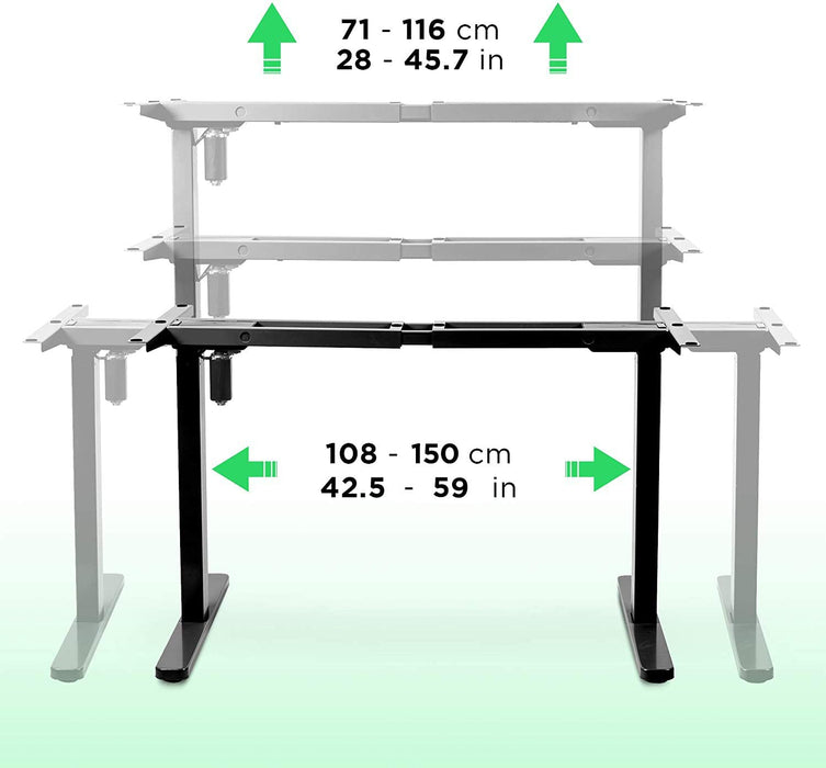 Duronic TM12 BK Telaio per scrivania elettrico - Altezza regolabile 71 - 116 cm - Postazione di lavoro ergonomica  Funzione memoria  2 Livelli - Meccanismo singolo di sollevamento - Nero