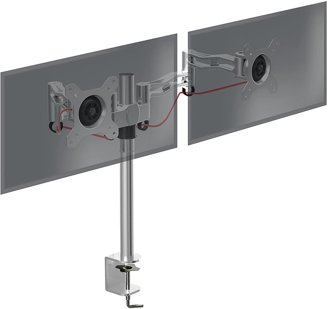 Duronic DM352 SR Braccio per 2 monitor da 13 a 27 pollici | Supporto schermi doppio | Inclinazione e altezza regolabile | VESA 75 100 | Supporto monitor ergonomico doppio articolato per PC argento