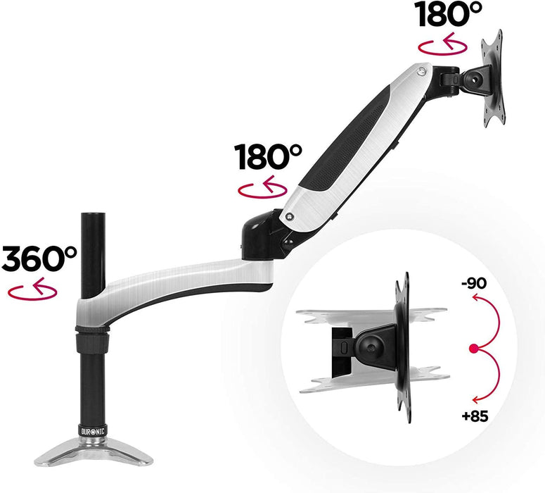 Duronic DM651X2 BK Braccio per un monitor da 15 a 27 pollici | Supporto per schermo singolo | Inclinazione e altezza regolabile | VESA 75 100 | Supporto monitor con tensione gas per PC | Con morsetto