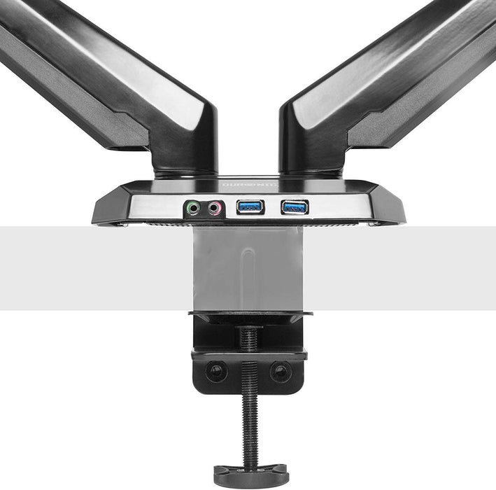 Duronic DMUSB5X2 Supporto monitor per 2 schermi 13 - 27  8 kg per braccio  Altezza regolabile fino a 50cm  Inclinazione schermo -90°/+85° - Bracci con molla a gas  base con presa Jack/USB  Supporto schermi resistente in alluminio