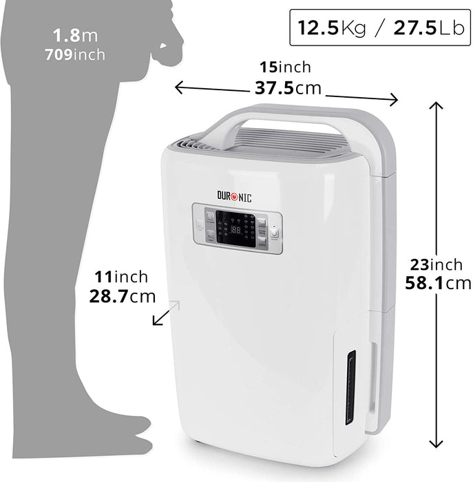 Duronic DH20 Deumidificatore per ambienti compatto e silenzioso 320W capacità giornaliera 20L/24H funzioni turbo, asciugabiancheria e auto-spegnimento a basso consumo energetico