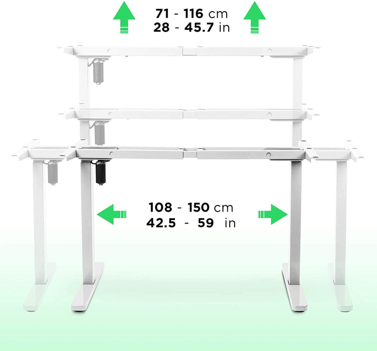 Duronic TM12 WE Telaio per scrivania elettrico - Altezza regolabile 71 - 116 cm - Postazione di lavoro ergonomica  Funzione memoria - 2 Livelli - Meccanismo singolo di sollevamento - Bianco