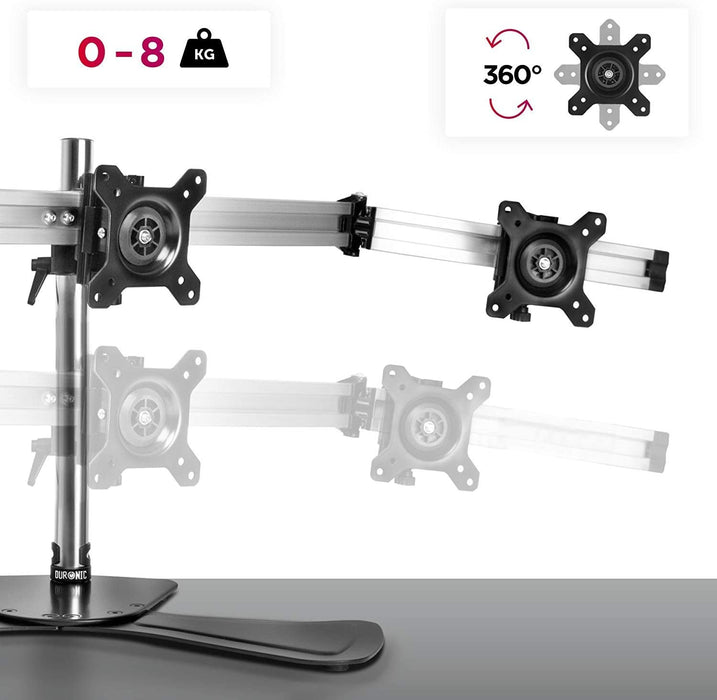 Duronic DM753 Supporto per 3 monitor - Base in acciaio per schermi fino a 24" - Altezza regolabile - Guida in alluminio per schermi fino a 8 kg - Inclinazione +/-15° - Rotazione schermi 360°