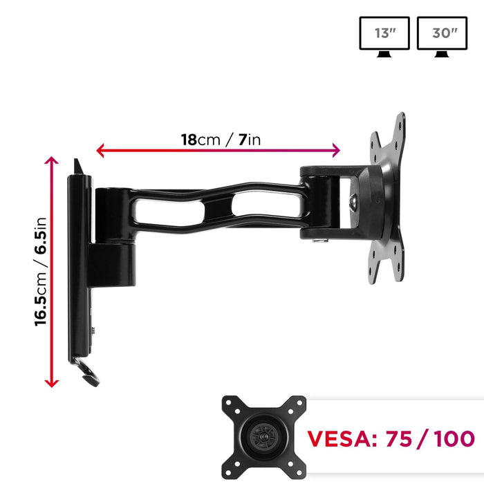 Duronic DM35W1X2 Supporto monitor da parete | Per schermi da 13 a 30 pollici | Inclinazione regolabile | Capacità 20 kg |VESA 70 100 | Supporto ergonomico murale | Con ganci gestione cavi | Universale