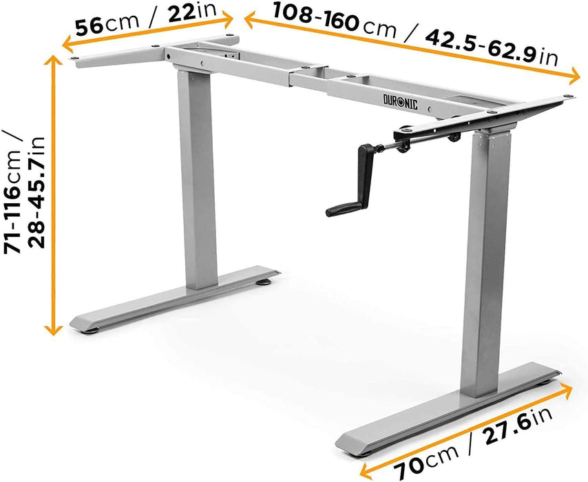 Duronic TM00 GY Telaio per scrivania - Altezza regolabile 71 - 116 cm manuale - Postazione di lavoro ergonomica - 2 Livelli - Robusta e personalizzabile  Argento