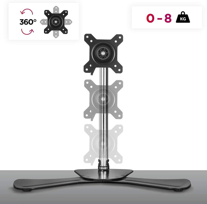 Duronic DM751 Supporto per 1 monitor - Base in acciaio per schermi fino a 24" - Altezza regolabile - Guida in alluminio per schermi fino a 8 kg - Inclinazione +/-15° - Rotazione schermi 360°