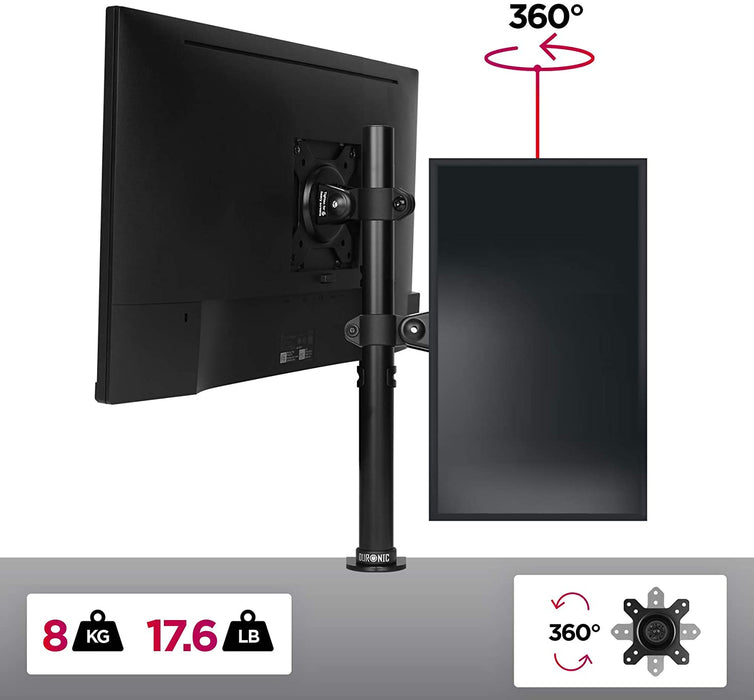 Duronic DM151X1 BK Supporto da scrivania per monitor 1332 | 8 kg per braccio | Altezza regolabile | Inclinazione -15°/+15°, rotazione 180°, rotazione 360°| VESA 75/100
