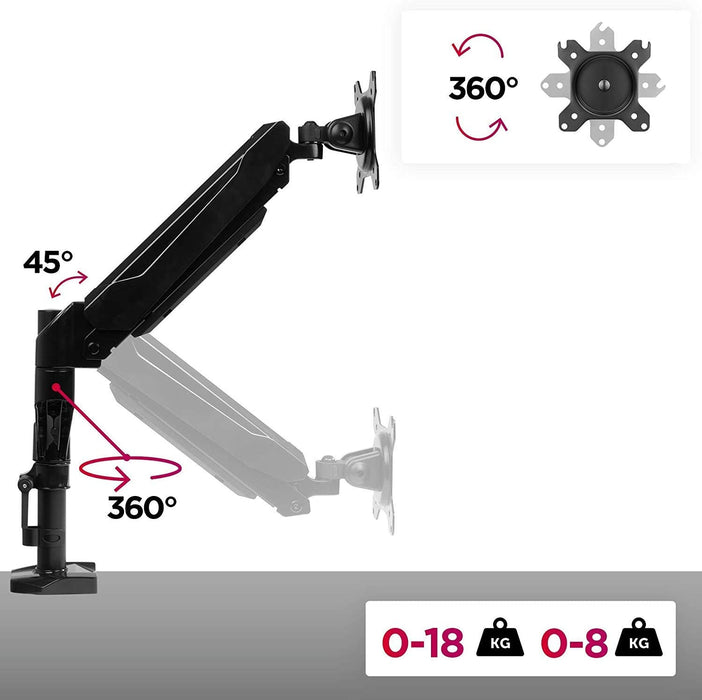 Duronic DMG51X2 Supporto da scrivania monitor 15 27 staffa schermo con braccio regolazione a gas morsetto tavolo VESA MAX 100 x 100mm acciaio INOX portata 8kg