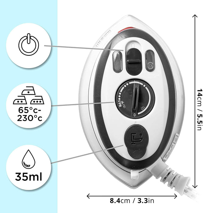Duronic SI3 WE Mini Ferro da Stiro | Ferro da viaggio a vapore 400W | Serbatoio 35ml | Steamer portatile con base dappoggio e borsello da viaggio | Per lavori di cucito, quilting | Bianco