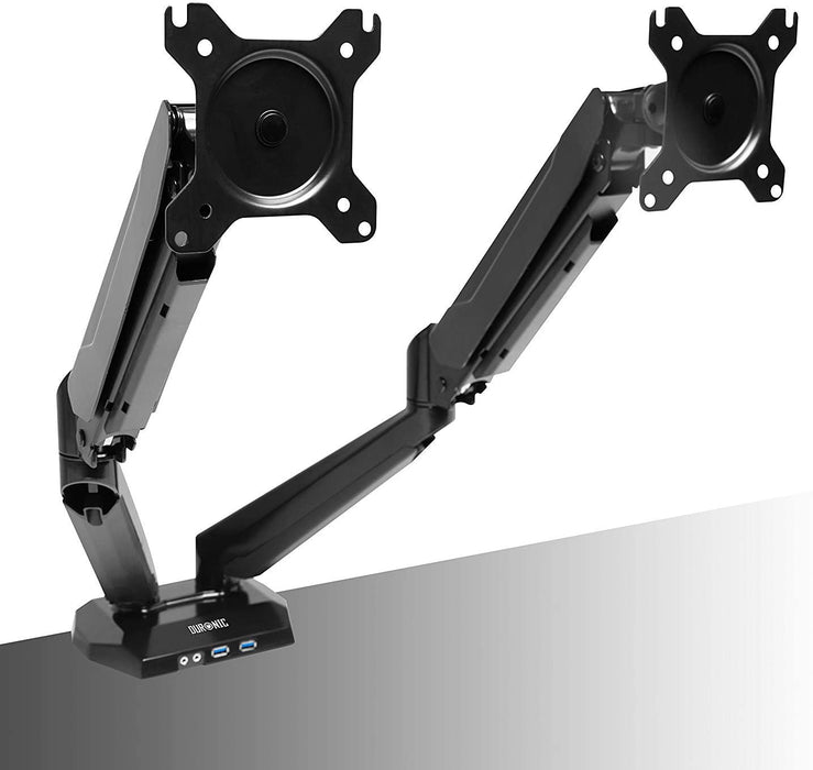 Duronic DMUSB5X2 Supporto monitor per 2 schermi 13 - 27  8 kg per braccio  Altezza regolabile fino a 50cm  Inclinazione schermo -90°/+85° - Bracci con molla a gas  base con presa Jack/USB  Supporto schermi resistente in alluminio