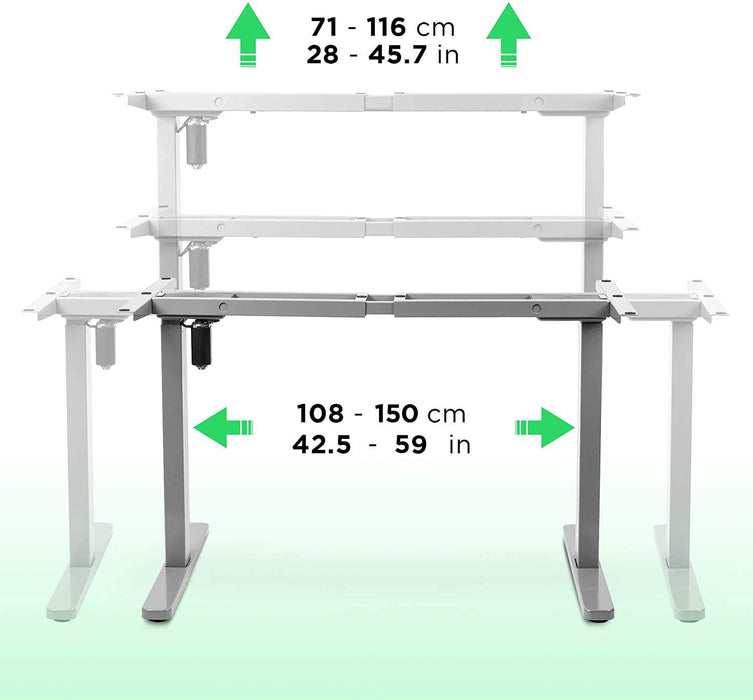 Duronic TM12 GY Telaio per scrivania elettrico - Altezza regolabile 71 - 116 cm - Postazione di lavoro ergonomica  Funzione memoria - 2 Livelli - Meccanismo singolo di sollevamento - Argento