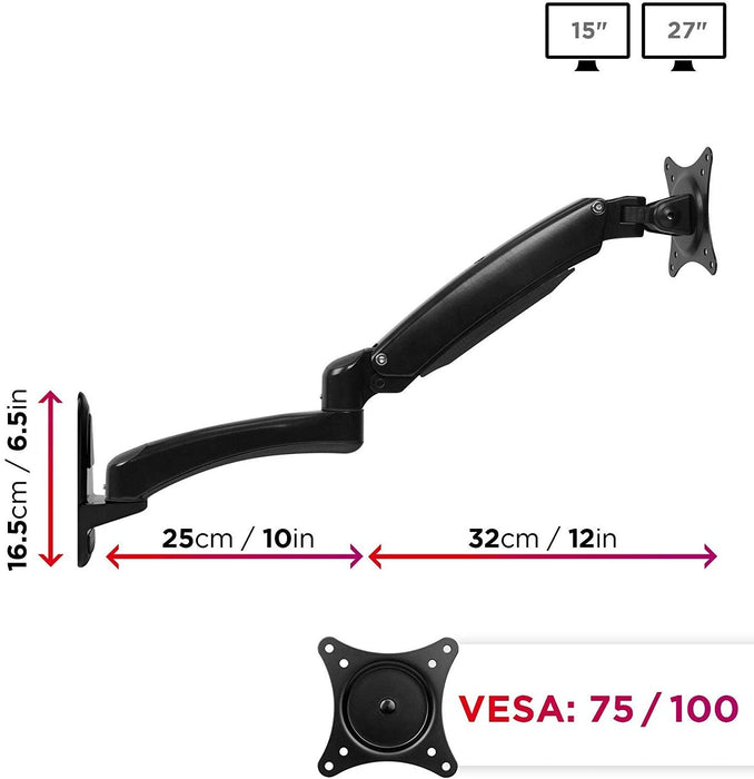 Duronic DM55W1X2 Supporto monitor da parete | Per schermi da 15 a 27 pollici | Inclinazione regolabile | Capacità 7,8kg |VESA 70 100 | Supporto ergonomico murale | Con ganci gestione cavi | Universale