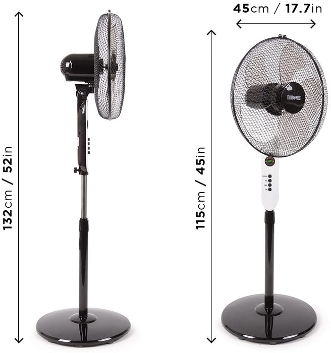 Duronic FN65 Ventilatore a piantana 60W | 3 velocità | 115 a 132 cm regolabile in altezza | 5 Pale ultra silenzioso con telecomando e timer | ventola oscillante | Base circolare | Per uso notturno